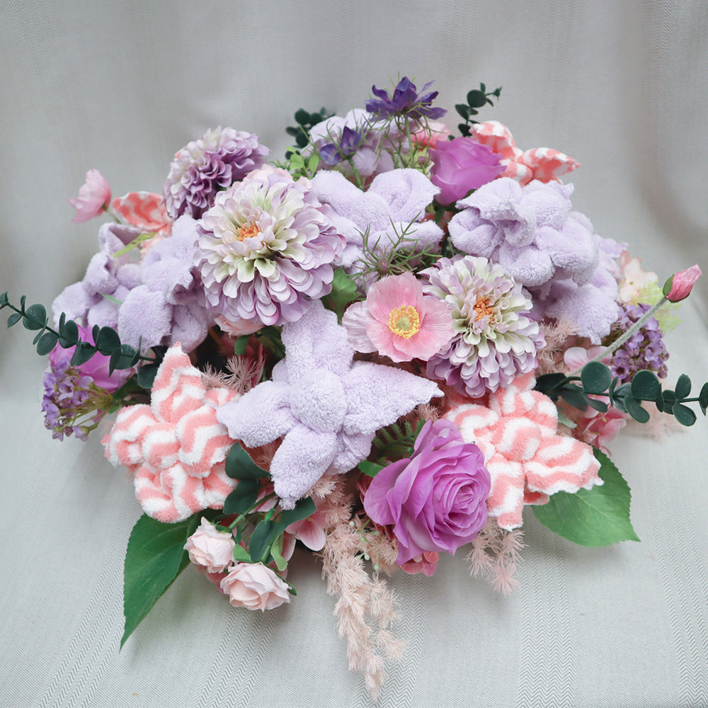 Towel Flower Table Arrangement - Pink Purple Dahlia (Can't deliver to a locker / self pickup), , ["Buy Local","New Life Floral Art"], snacks hk, grocery hong kong, beverage hk, 健康食品, 零食, 手工藝品, 居家用品, 天然有機, 送禮 建議, personal care products hk, 本土 良作, 社企 香港, 社企禮品, 新生精神康復會, nlpra, 自家品牌, 身心靈健康
