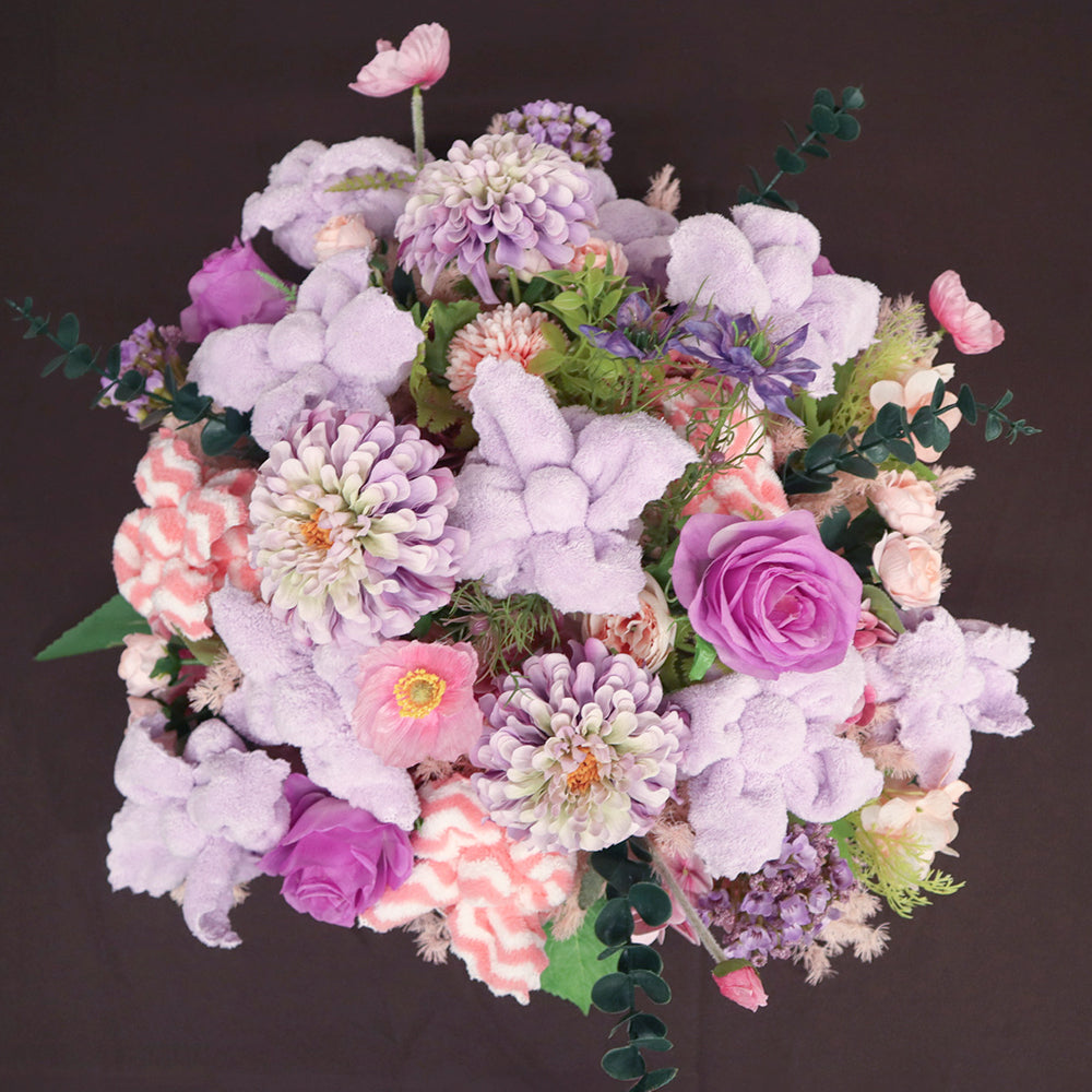 Towel Flower Table Arrangement - Pink Purple Dahlia (Can't deliver to a locker / self pickup), , ["Buy Local","New Life Floral Art"], snacks hk, grocery hong kong, beverage hk, 健康食品, 零食, 手工藝品, 居家用品, 天然有機, 送禮 建議, personal care products hk, 本土 良作, 社企 香港, 社企禮品, 新生精神康復會, nlpra, 自家品牌, 身心靈健康