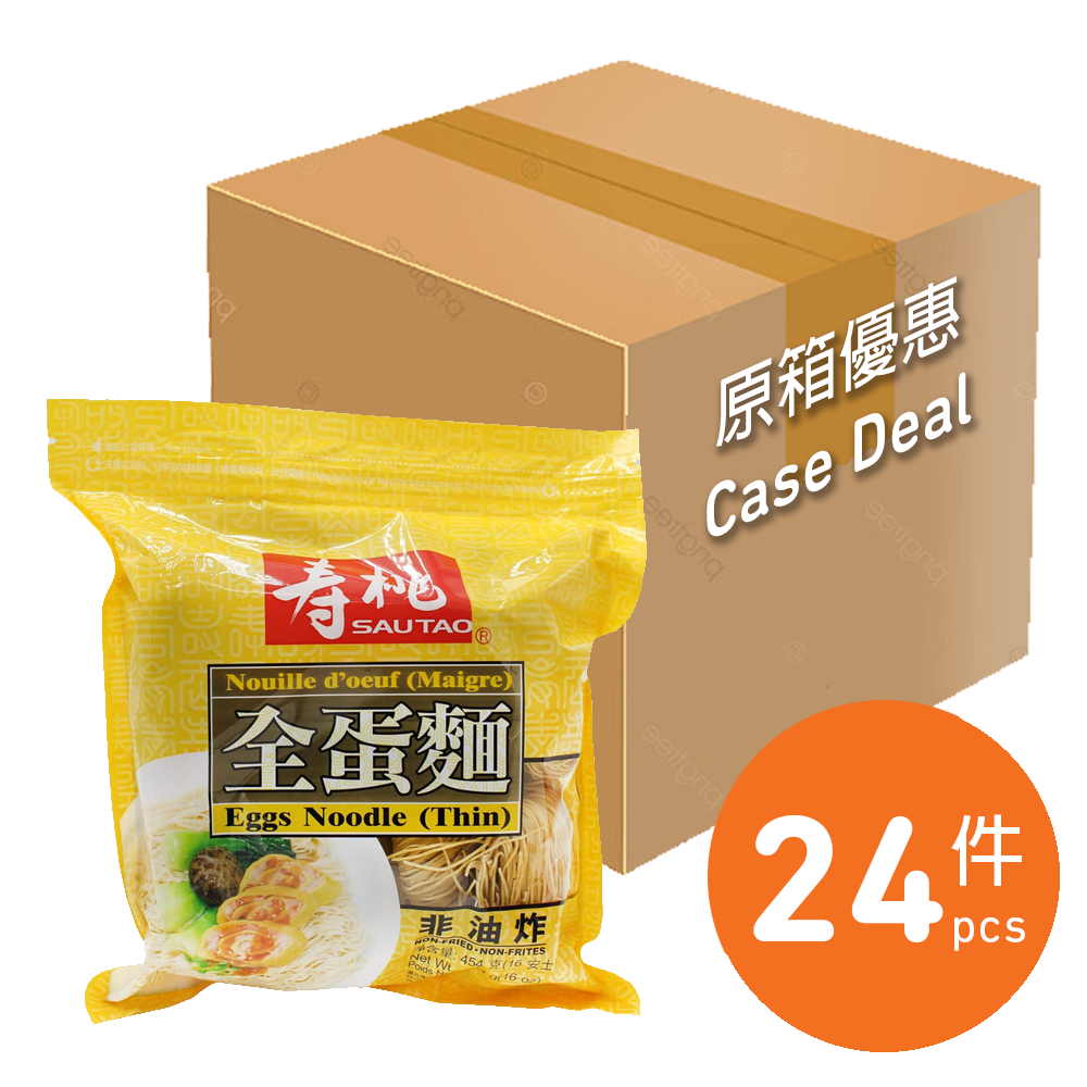原箱优惠-寿桃牌全旦面(幼条) 454g x 24包